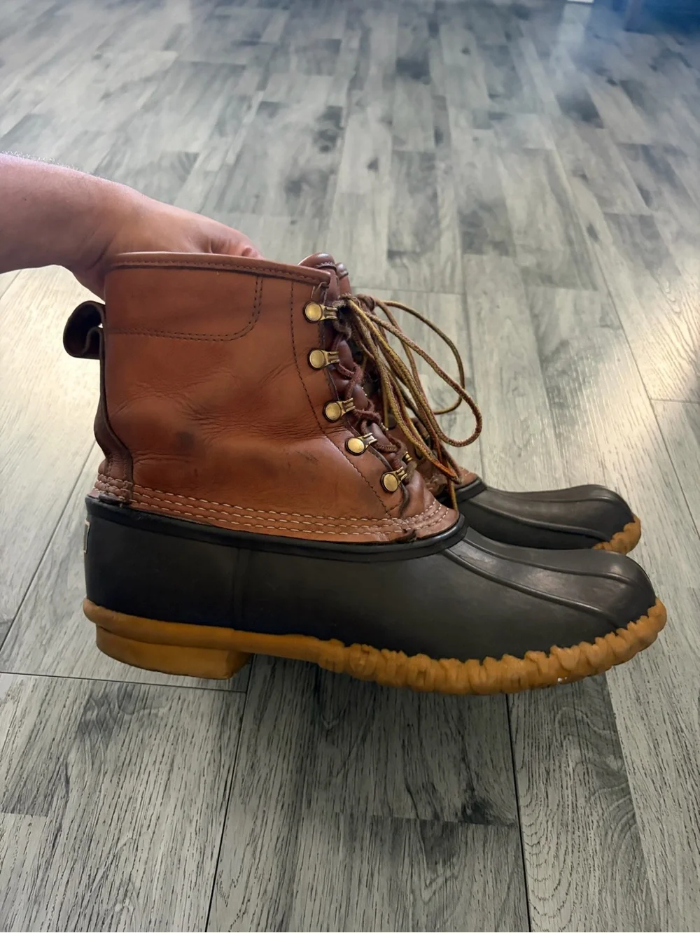 L.L. Bean Gore Tex Brown Leather and Rubber Waterproof Duck Bean Boots